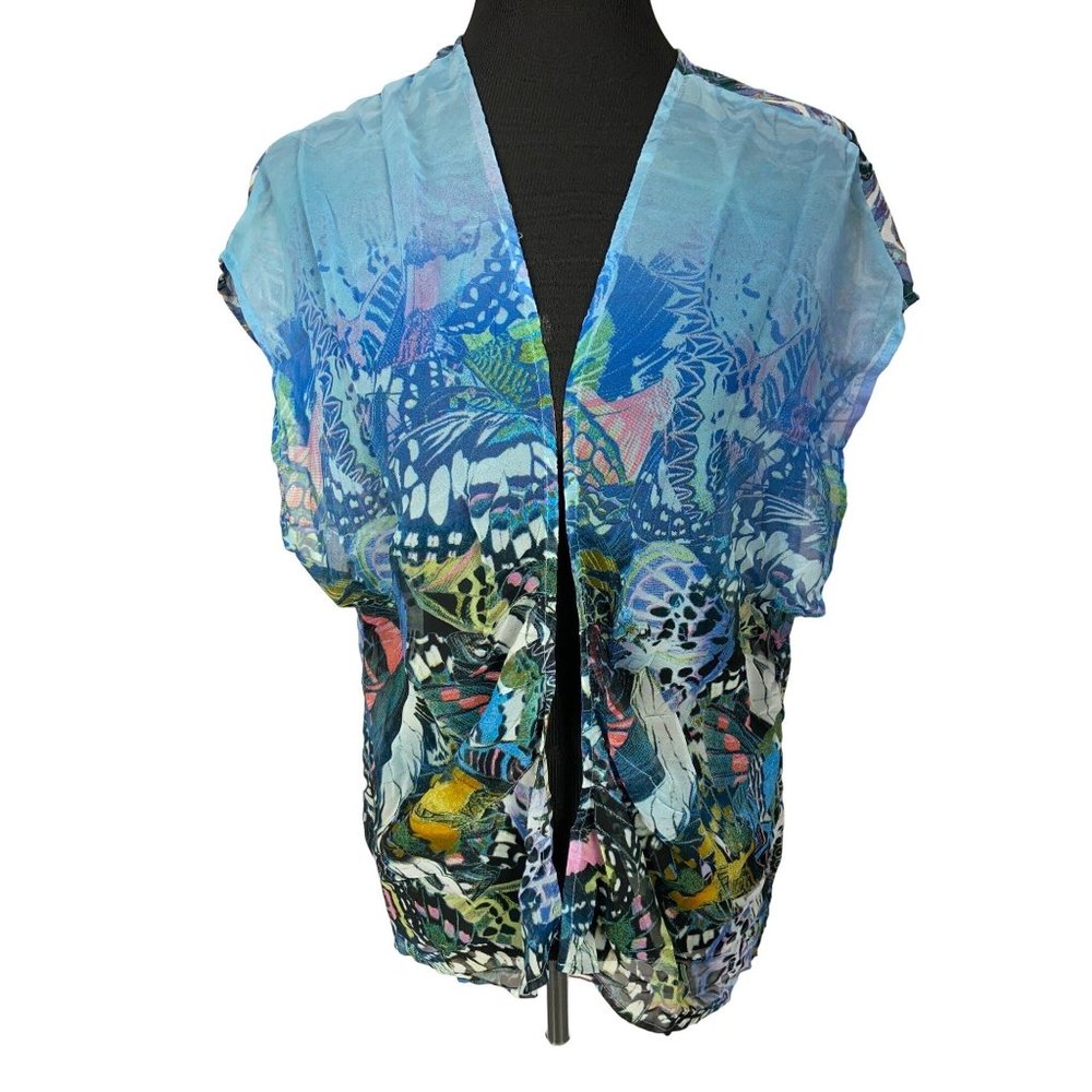 Figueroa & Flower Kimono Coverup Sheer Cardigan Boho Short Sleeve Kaleidoscope M